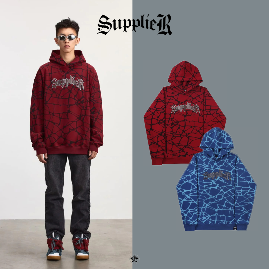 SUPPLIER Crack Hoodie水紋線皮革LOGO帽Tee