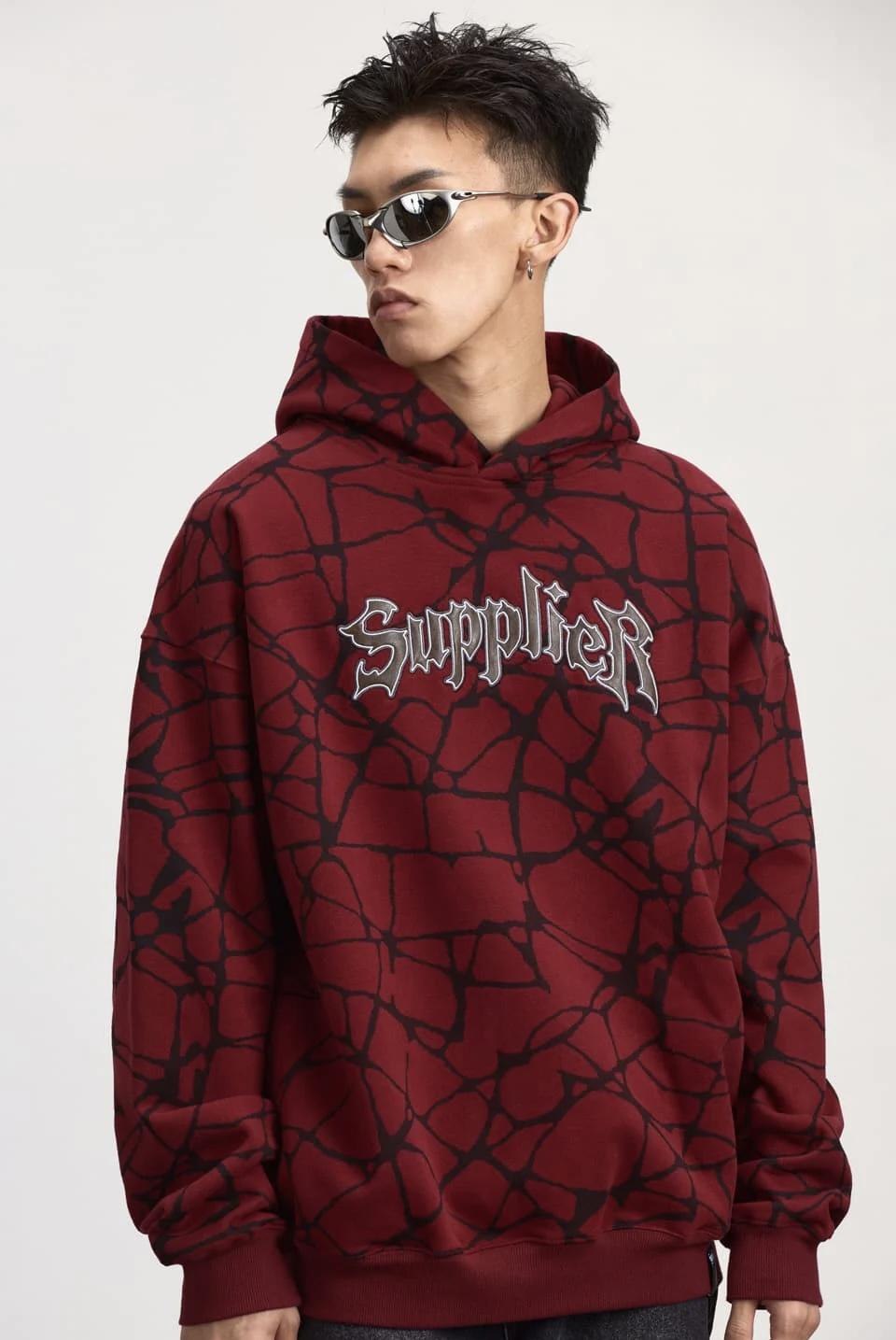 SUPPLIER Crack Hoodie水紋線皮革LOGO帽Tee