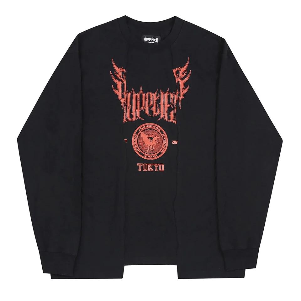 SUPPLIER Metal College Logo Cutting Long Sleeve長Tee