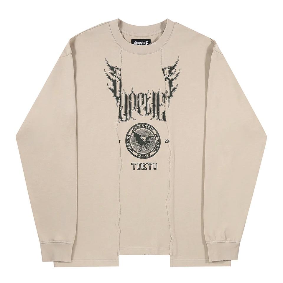 SUPPLIER Metal College Logo Cutting Long Sleeve長Tee