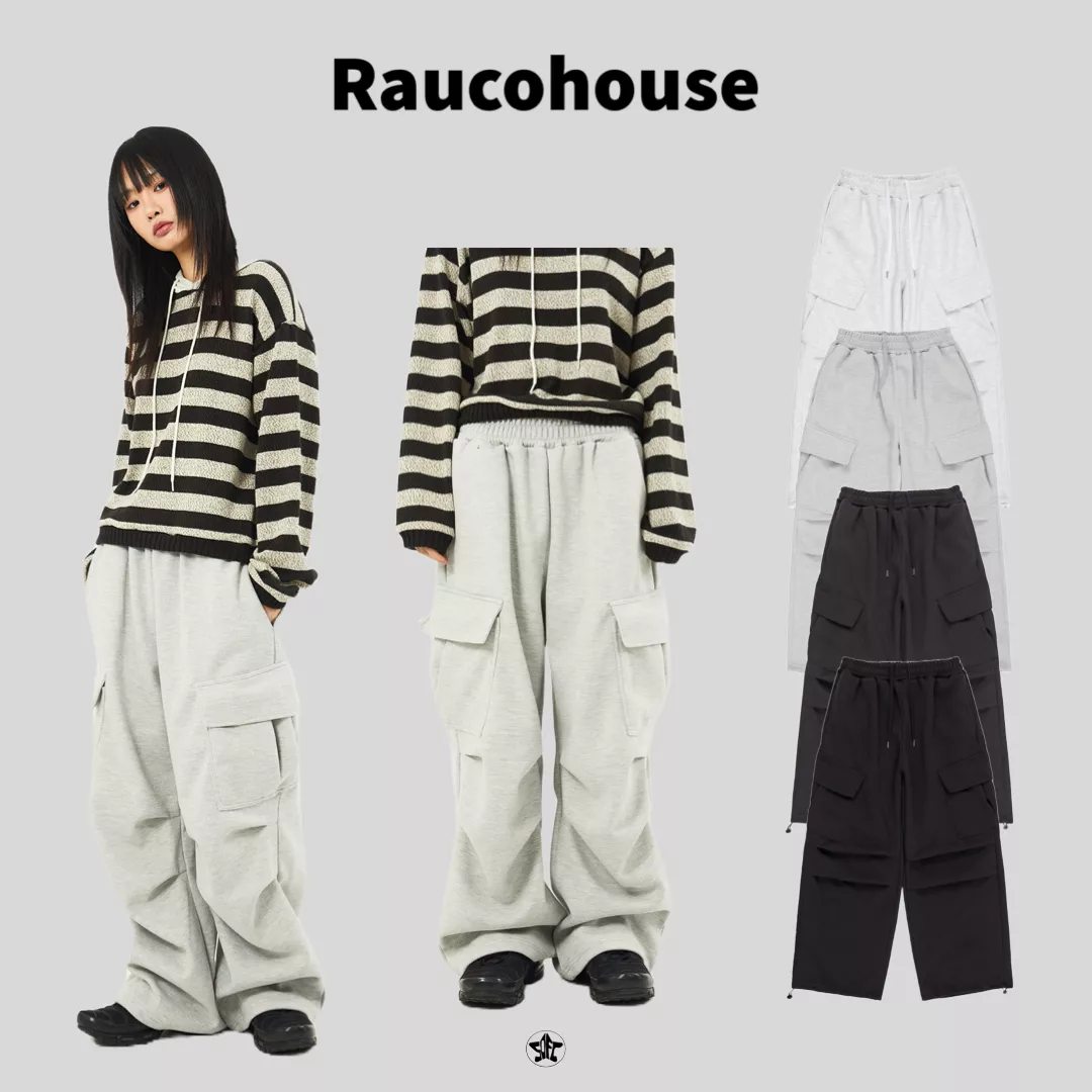 Raucohouse 工裝抓摺墜感內刷毛運動棉褲