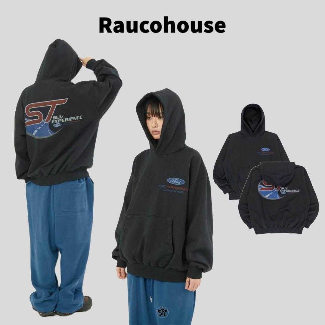 Raucohouse 美式賽道印花內刷毛長Tee