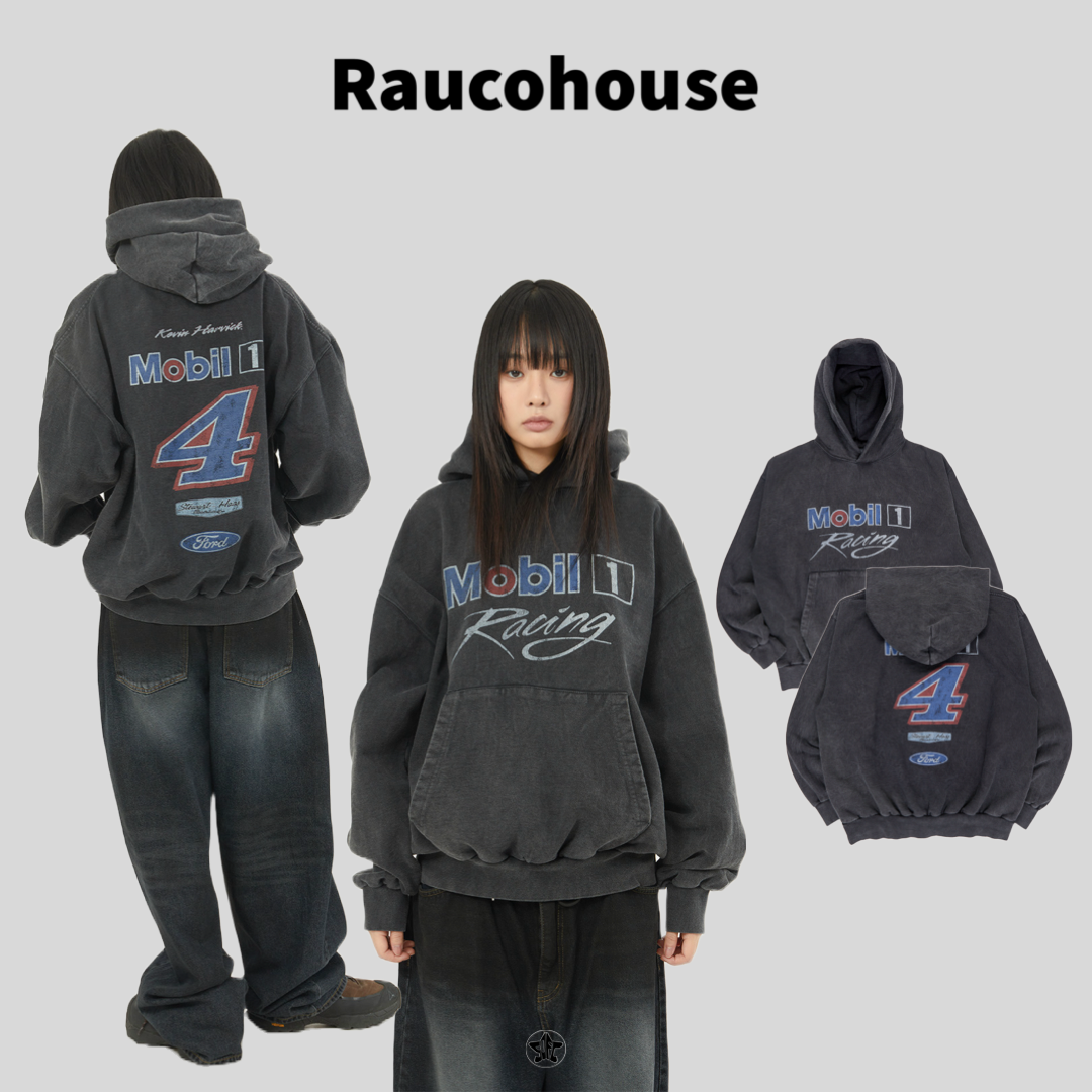 Raucohouse 仿舊水洗美式字母印花內刷毛帽Tee