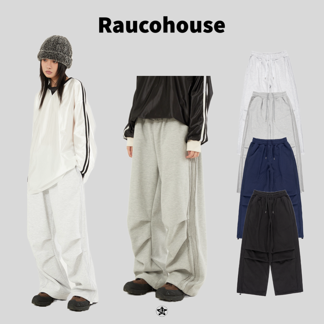 Raucohouse 雙線不收邊抓褶運動棉褲