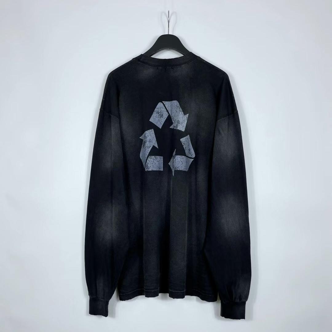 水洗仿舊RECYCLE字母印花長Tee