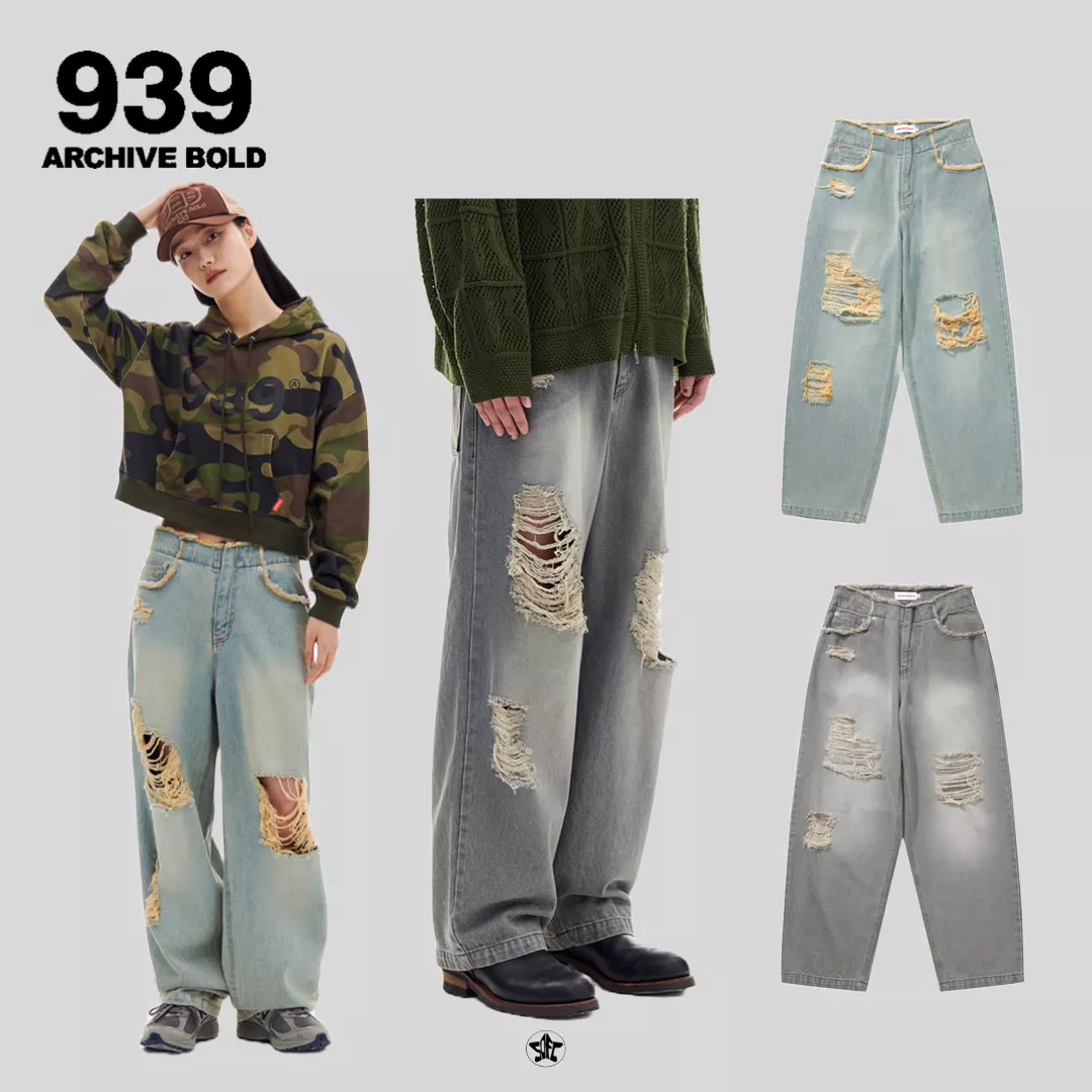 ARCHIVE BOLD 939 DESTROYED DENIM PANTS抽鬚水洗牛仔褲