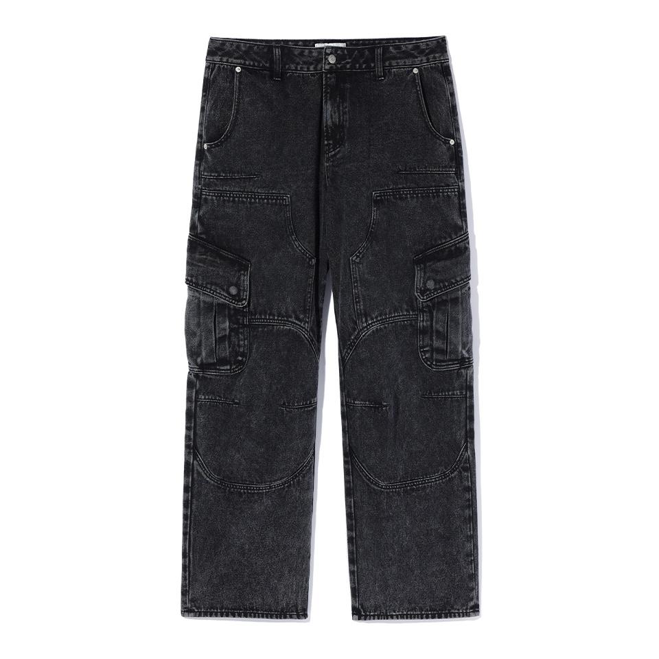 CRITIC HALF DOUBLE KNEE POCKET DENIM PANTS水洗線面板工裝牛仔褲