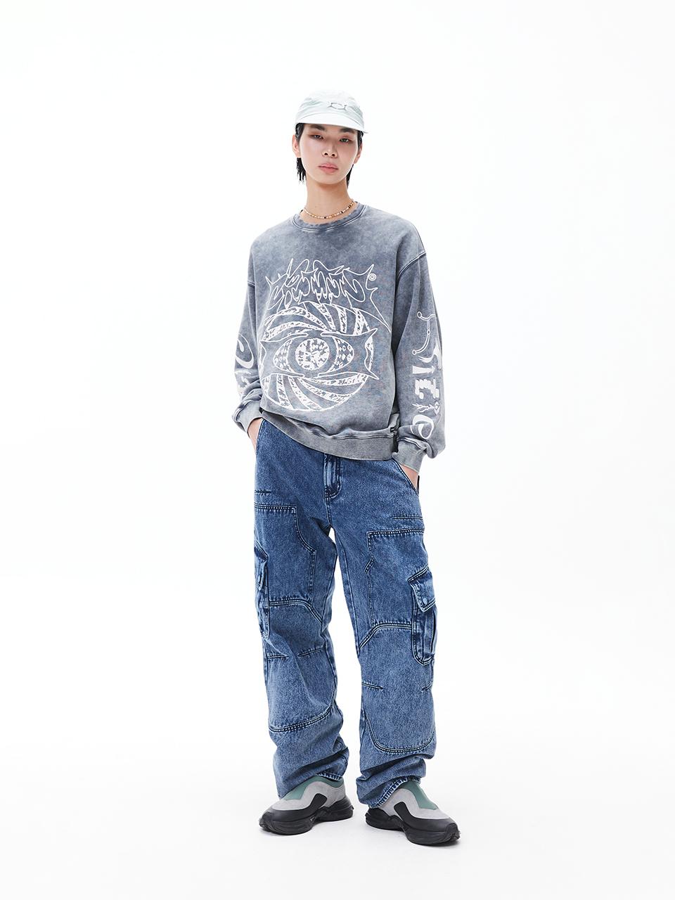 CRITIC WORMHOLE SNOW DYEING SWEATSHIRTS水洗大學Tee