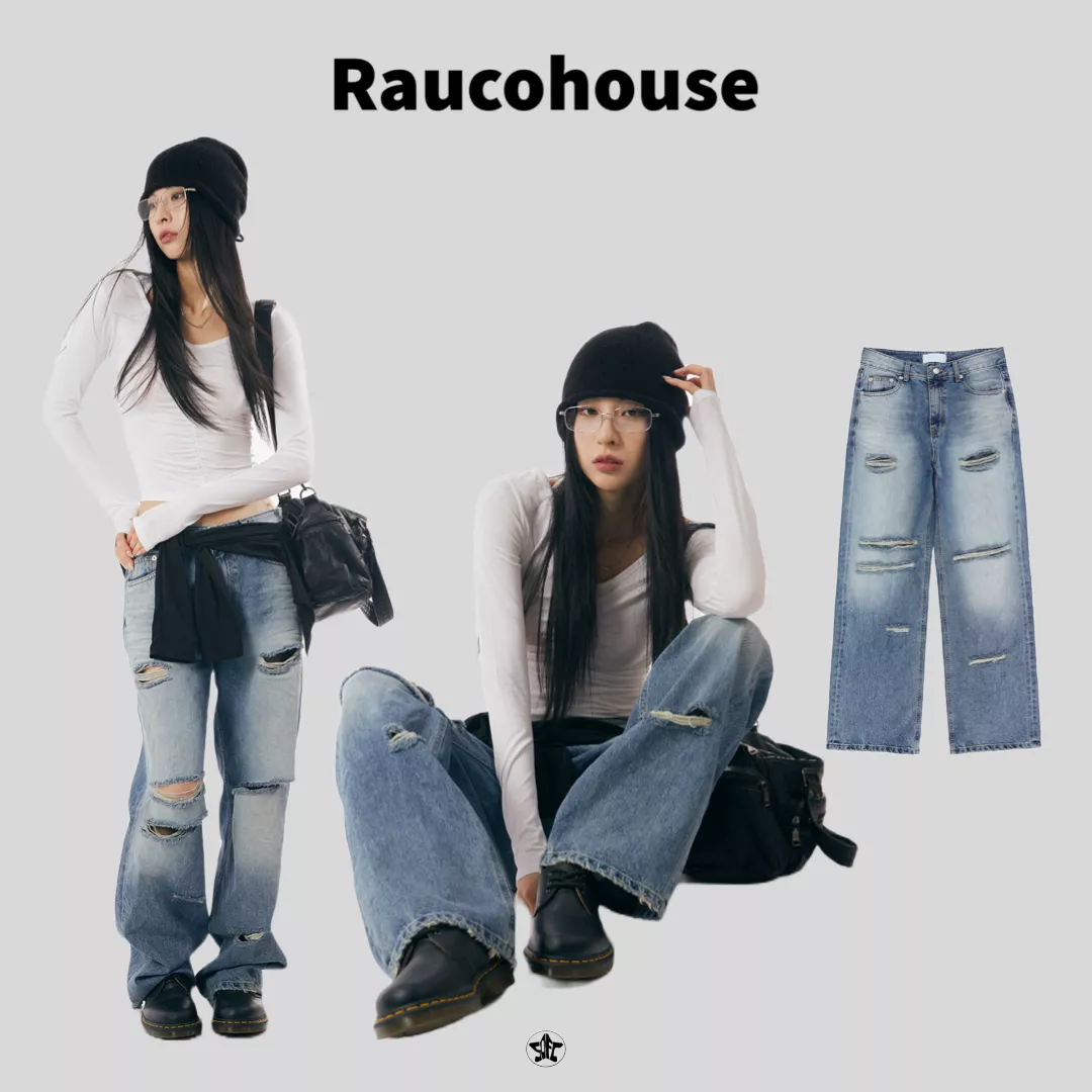 Raucohouse 水洗仿舊刷破落地長褲