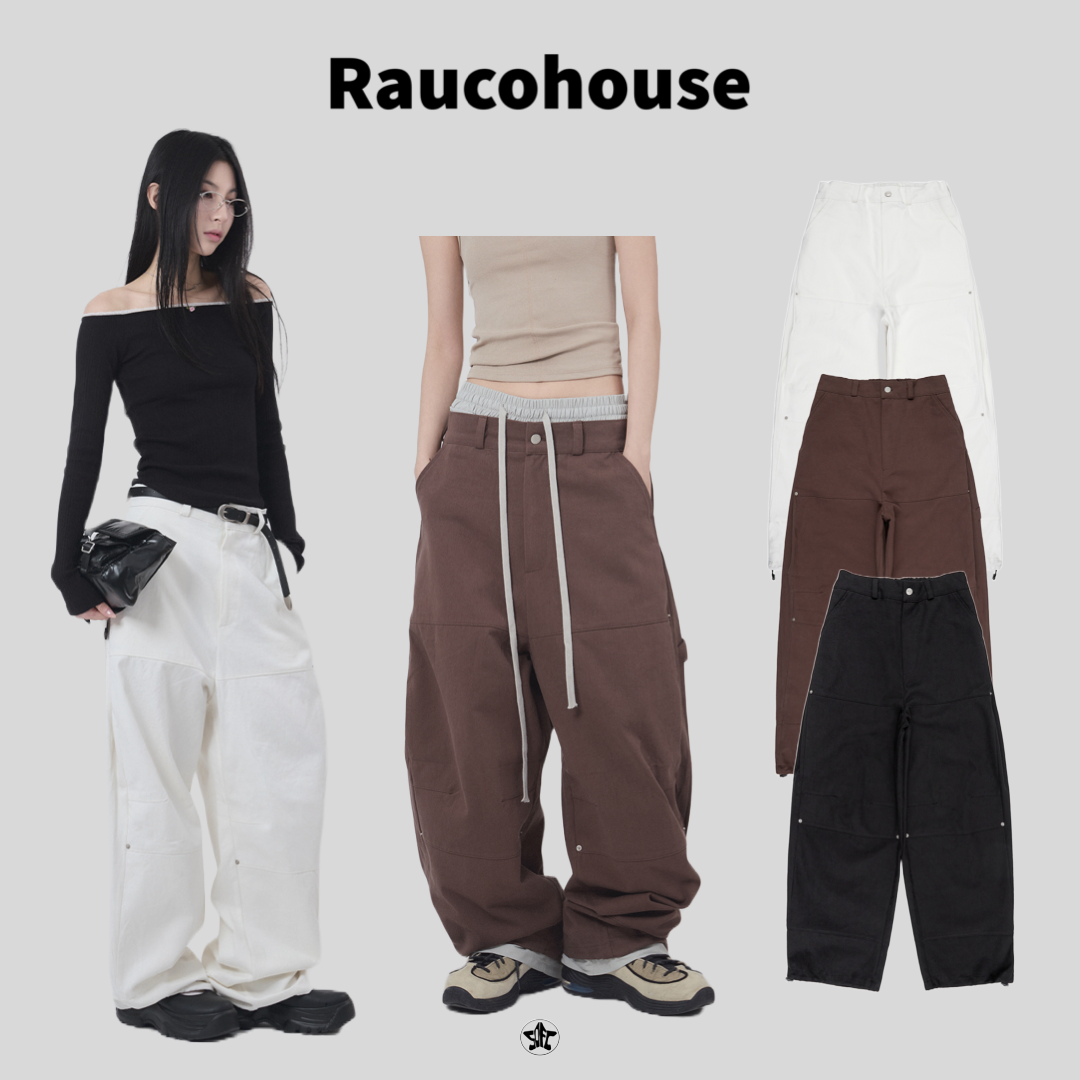 Raucohouse工裝線面板廓形棉褲