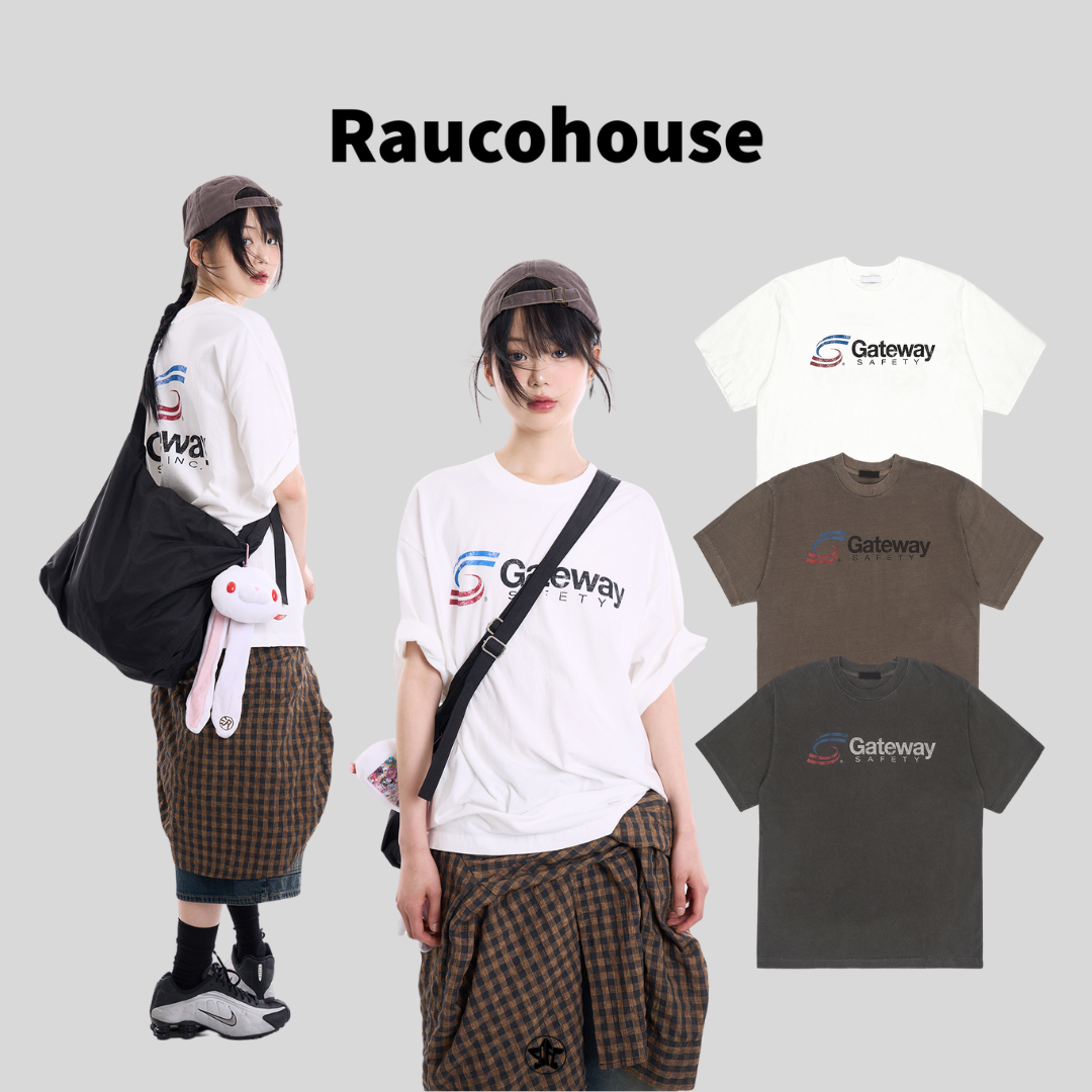 Raucohouse復古仿舊字母印花短Tee