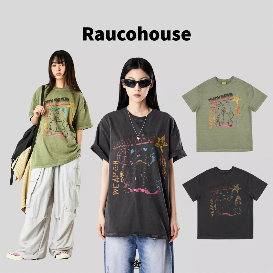 Raucohouse水洗仿舊美式塗鴉短Tee