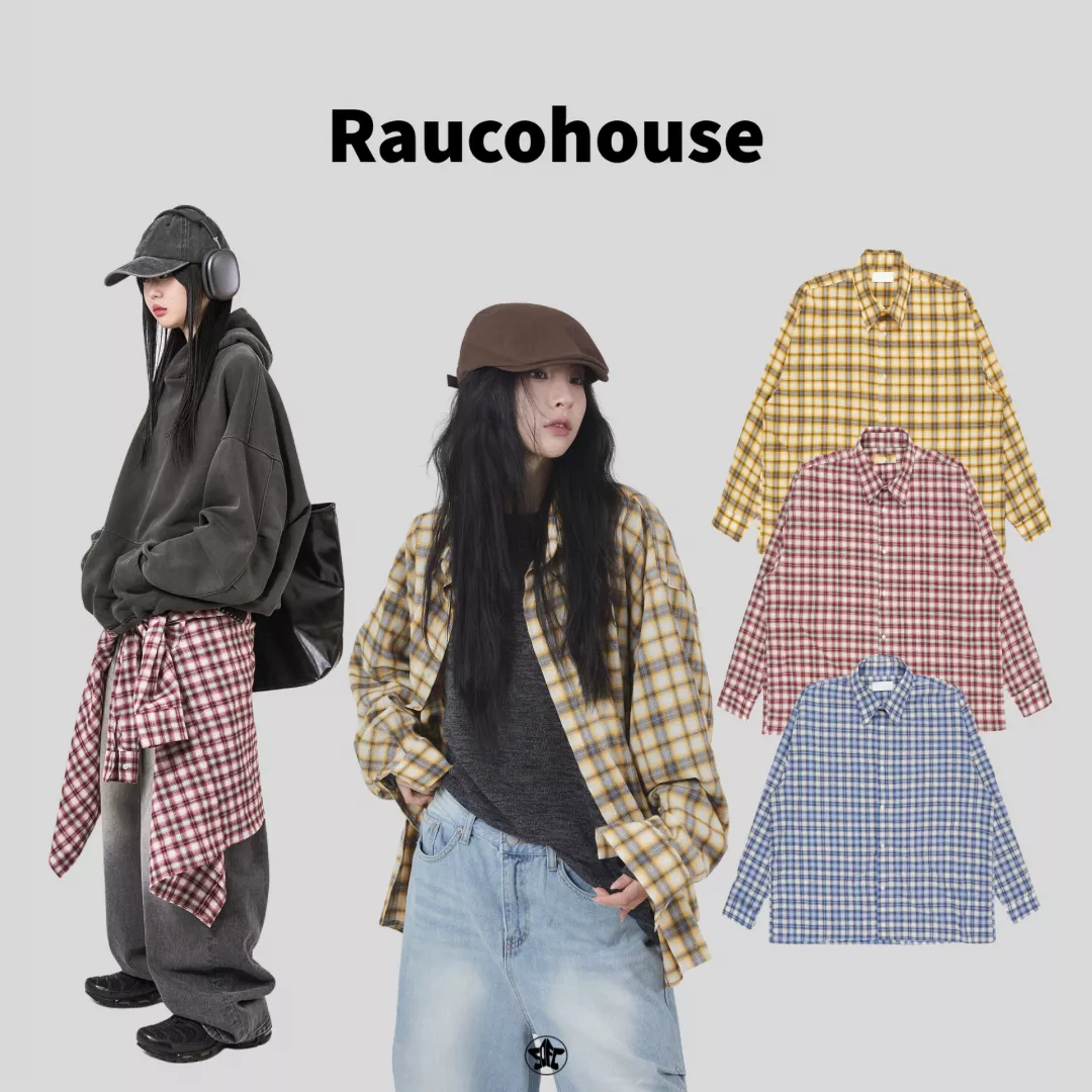 Raucohouse經典雙色拼接格紋薄襯衫