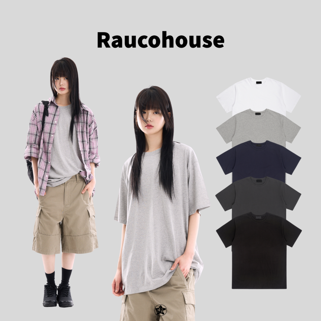 Raucohouse 素色百搭落肩寬鬆短Tee