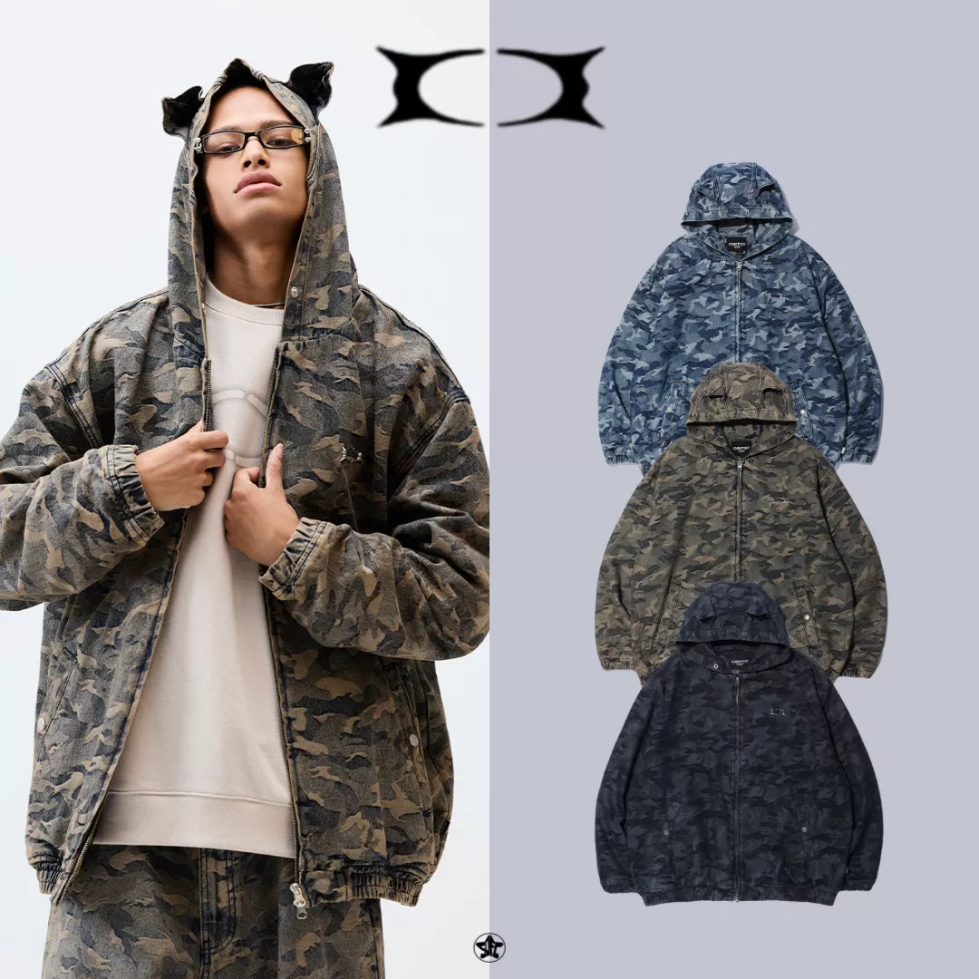 CRITIC DEVIL EARS CAMO WASHING SET UP DENIM HOODY ZIP UP