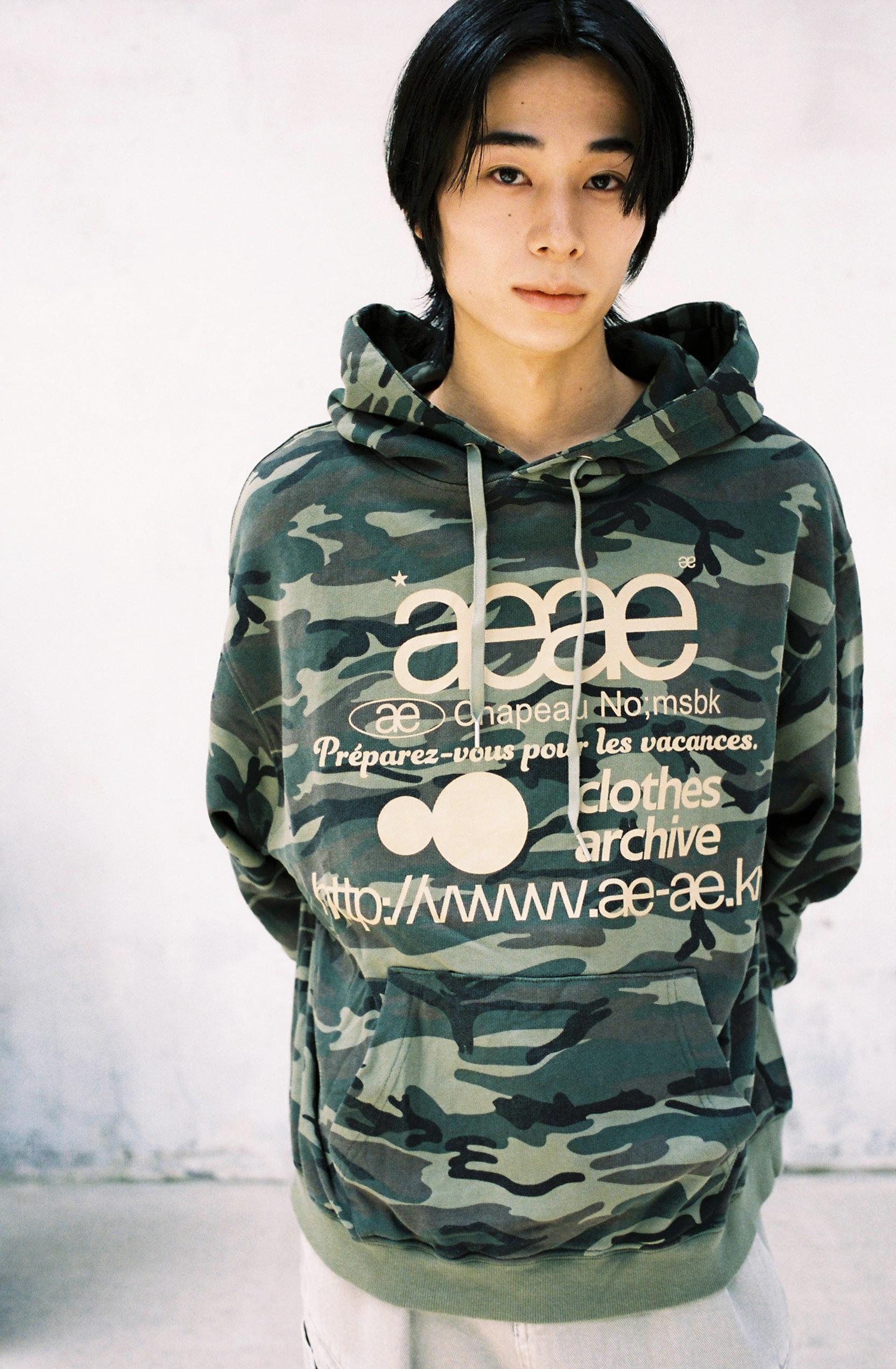 aeae WEB LOGO LOOSED HOODIE