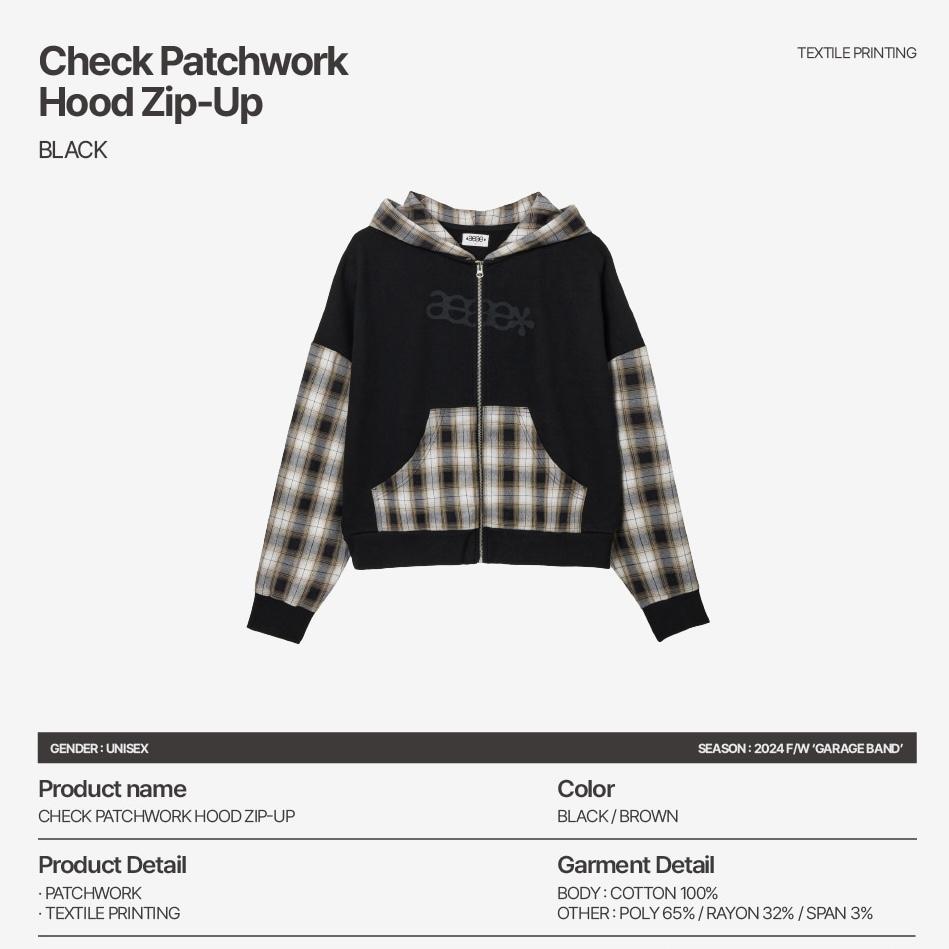 aeae CHECK PATCHWORK HOOD ZIP-UP