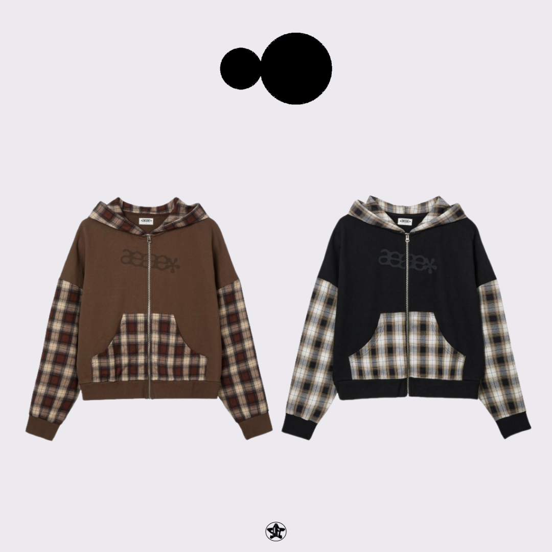 aeae CHECK PATCHWORK HOOD ZIP-UP