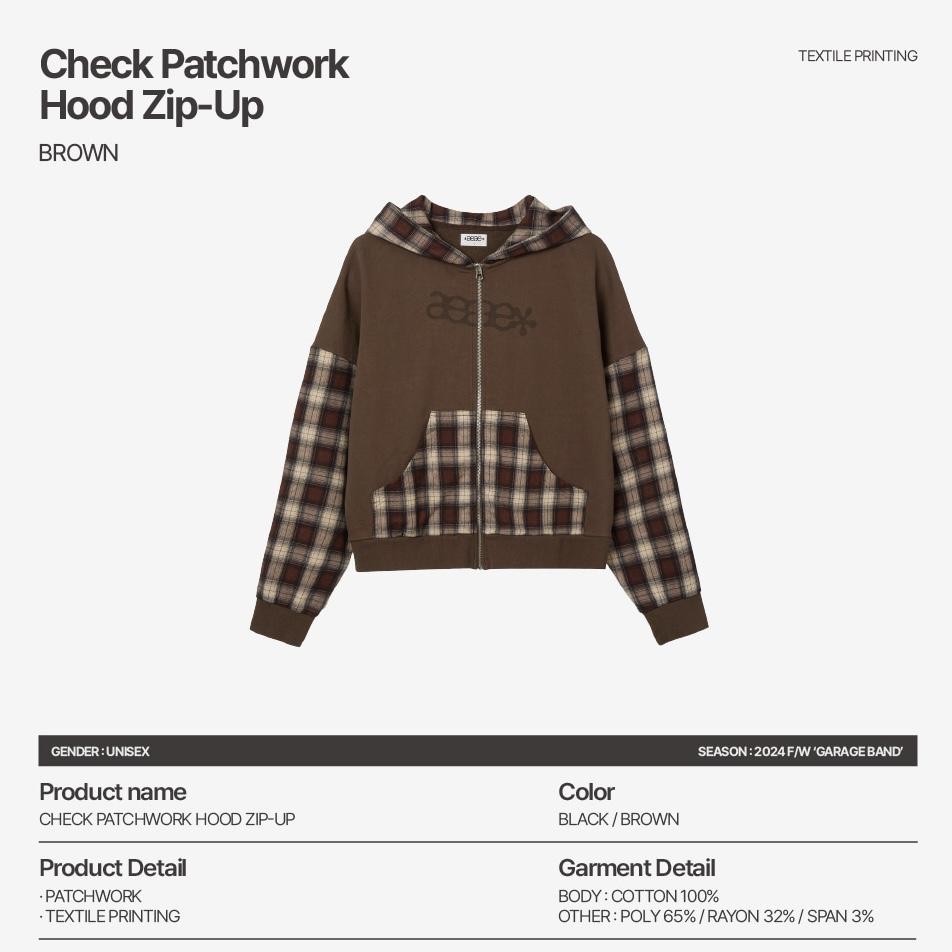 aeae CHECK PATCHWORK HOOD ZIP-UP