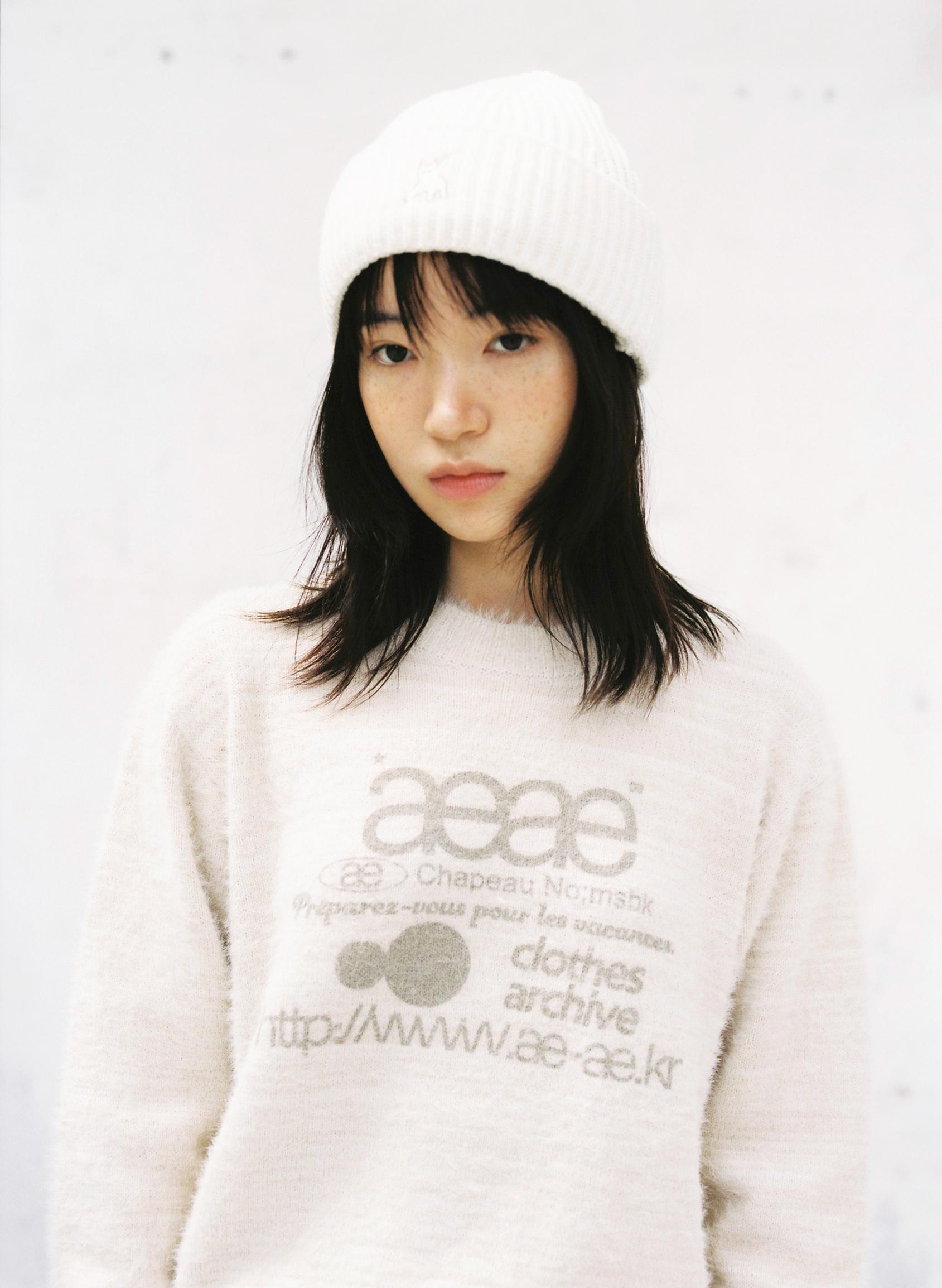 aeae WEB LOGO CROP HAIRY KNIT