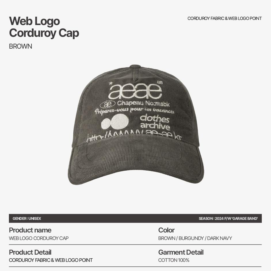 aeae WEB LOGO CORDUROY CAP