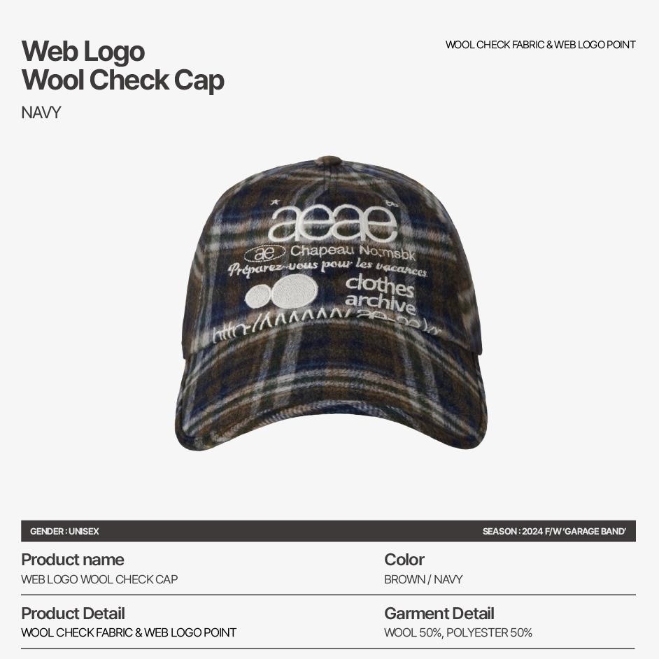 aeae WEB LOGO LEOPARD / WOOL CHECK CAP