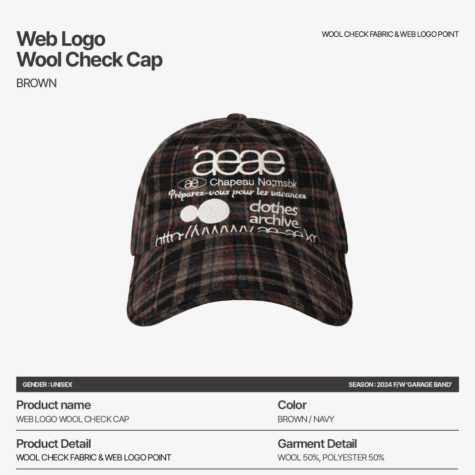 aeae WEB LOGO LEOPARD / WOOL CHECK CAP