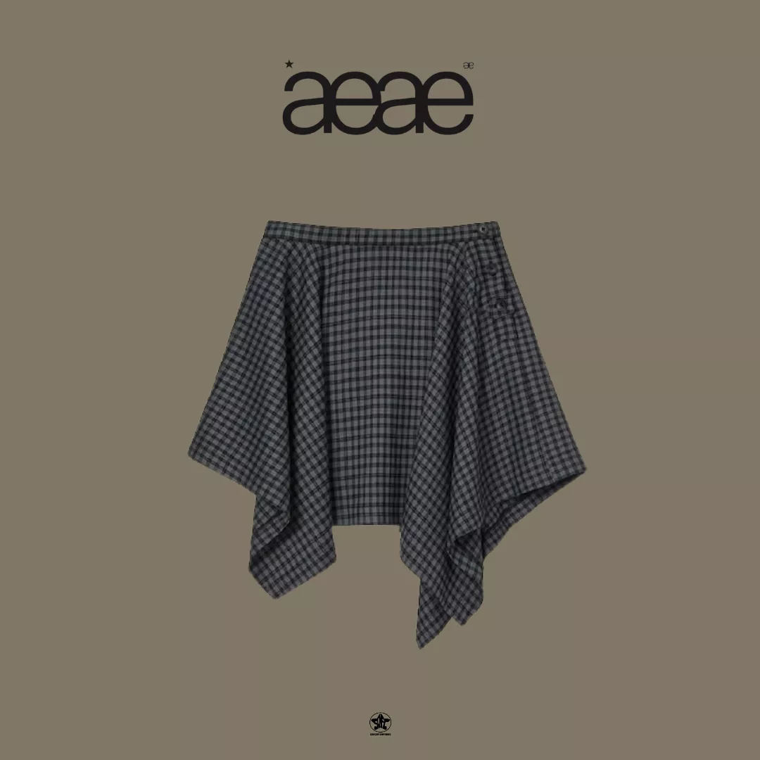 aeae ASYMMETRIC DRAPE CHECK SKIRT不對稱垂墜格紋裙