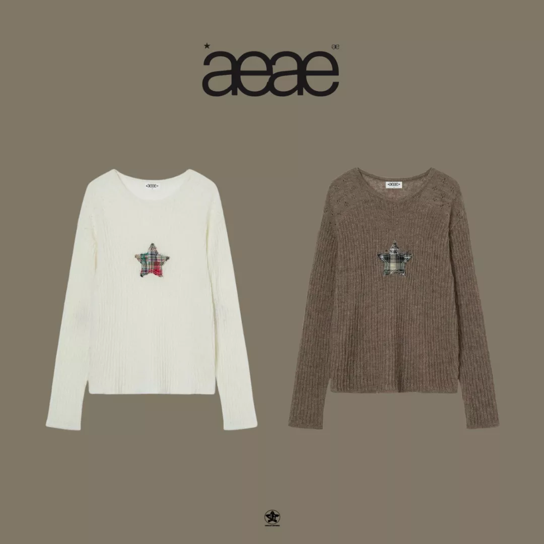 aeae SHEER APPLIQUE KNIT透膚拼接針織上衣