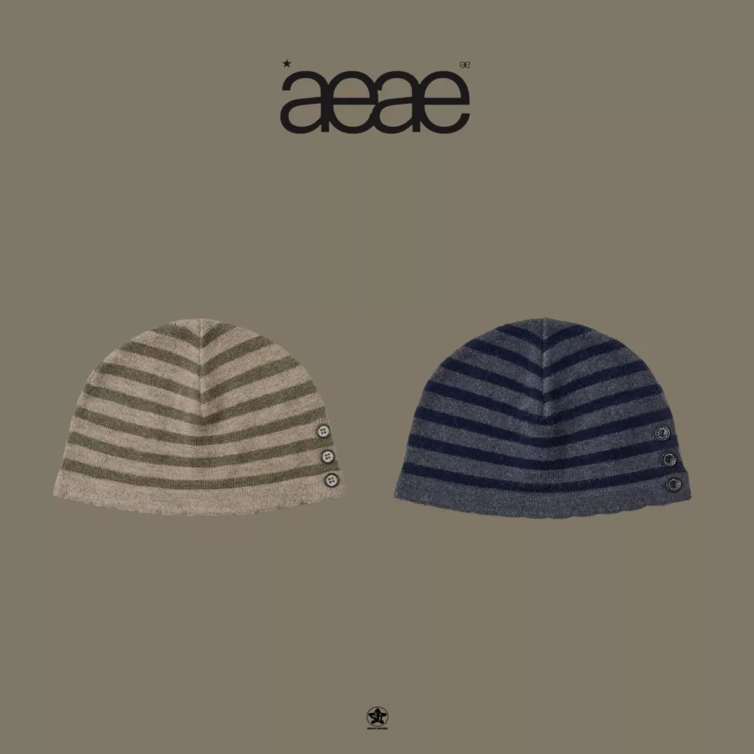 aeae STRIPE BUTTON BEANIE條紋鈕扣針織毛帽