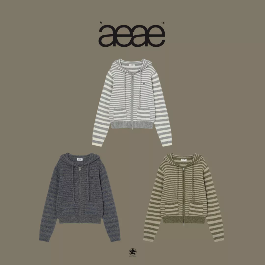 aeae STRIPE HOOD KNIT ZIP UP條紋連帽針織外套