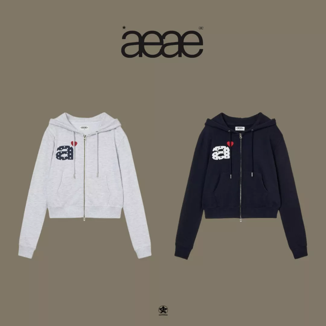 aeae DOT SMALL LETTER CROP HOOD ZIP UP圓點小字母短版連帽拉鍊上衣