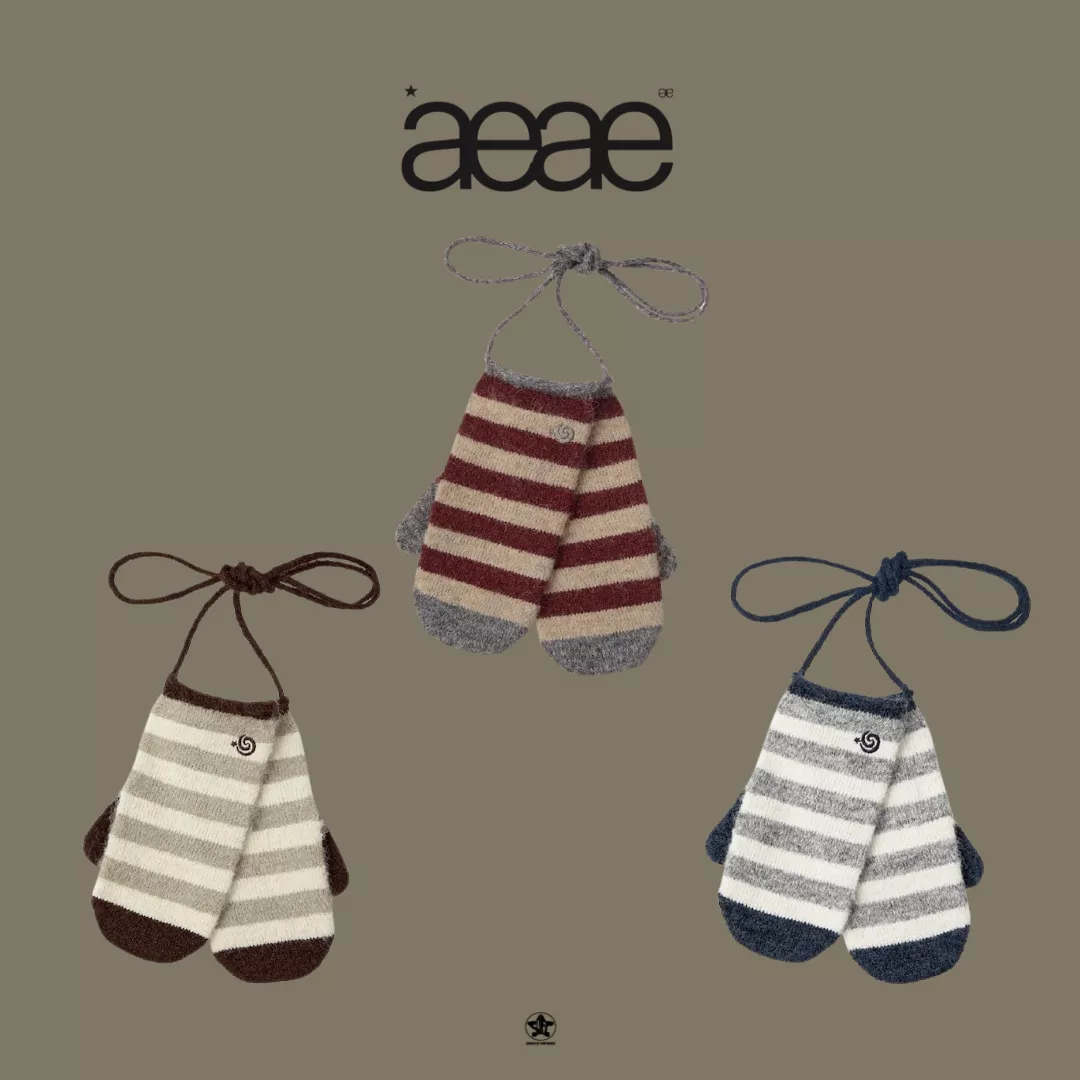 aeae STRIPE MITTEN GLOVES條紋針織連指手套