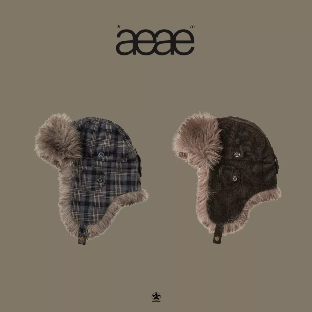 aeae FUR TROOPER HAT毛絨格紋飛行帽