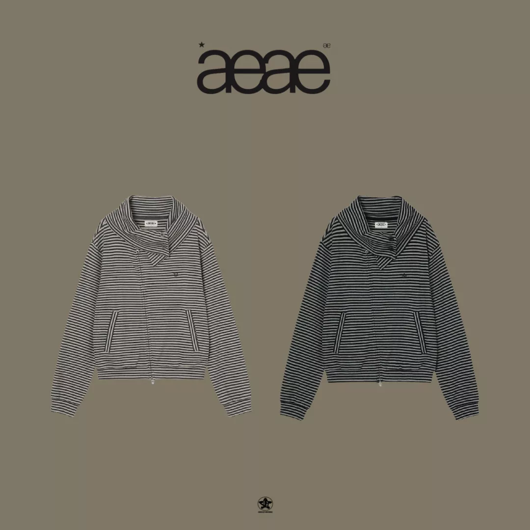 aeae STRIPE HIGH NECK ZIP UP條紋高領拉鍊外套