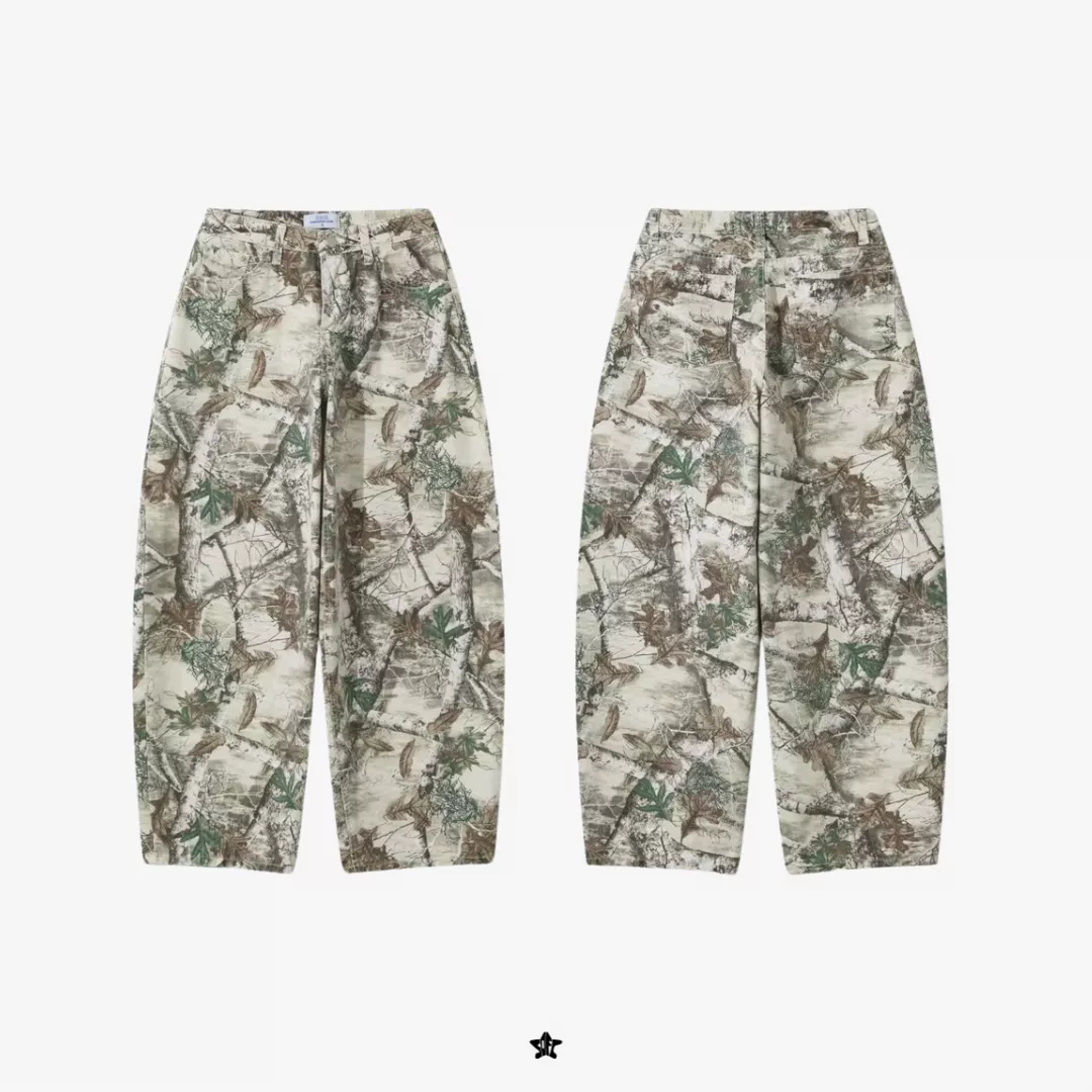 白樹枝迷彩廓型長褲