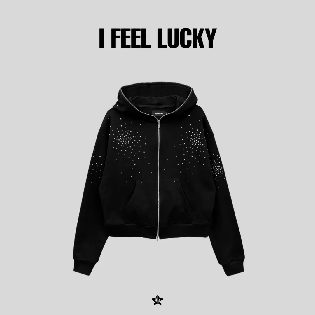 IFEELLUCKY Bling hood zip-up閃亮裝飾連帽拉鍊外套