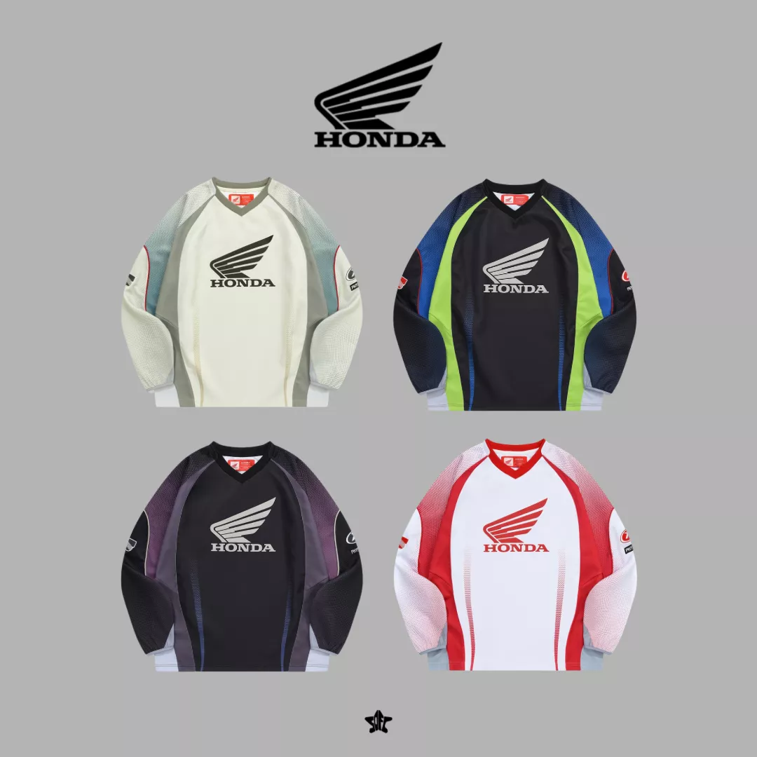 Honda Motorcycle Jersey經典羽翼Logo網眼球衣長袖上衣