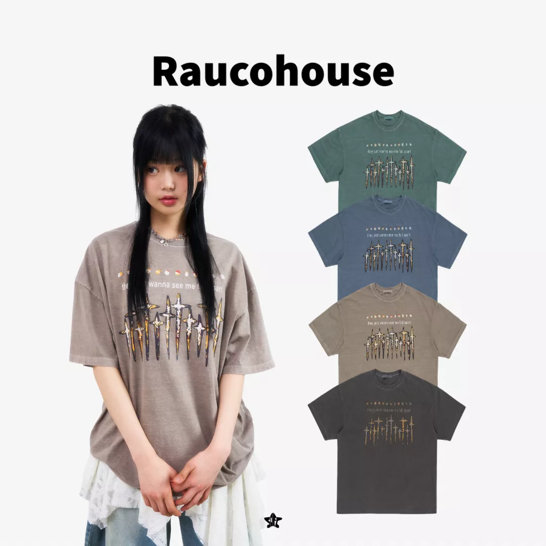Raucohouse Kers Manny Cross Pigment Over T-Shirt十字劍圖案水洗寬版短袖上衣