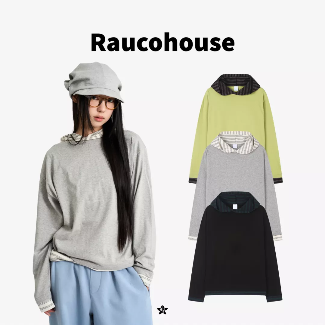 Raucohouse Contrast Hood String T-Shirt對比色連帽抽繩長袖上衣