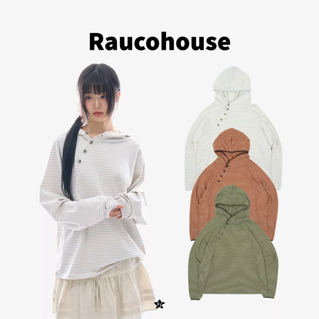 Raucohouse Asymmetric Button Raglan Hood不對稱排扣插肩袖連帽上衣