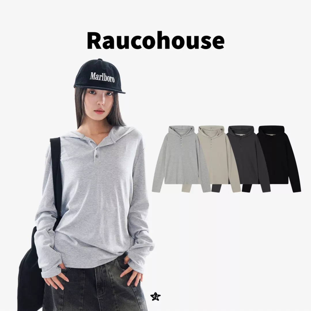 Raucohouse Finger Hole Henley Hooded Long Sleeve 指孔亨利領連帽長袖上衣