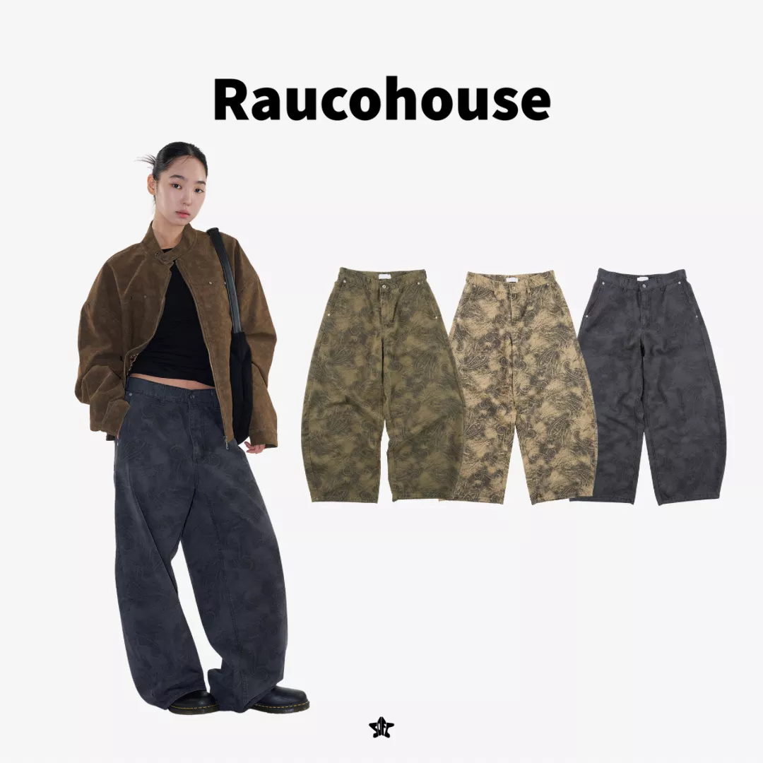 Raucohouse Mora Paisley Curved Pants 變形蟲花紋弧形廓形寬褲
