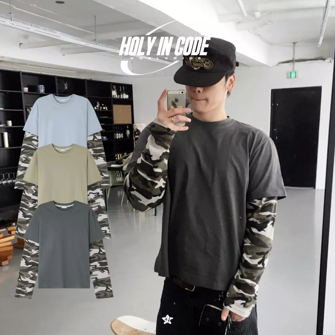 HOLY IN CODE Camo Layered Long Sleeve T-Shirt迷彩假兩件層次感長袖上衣