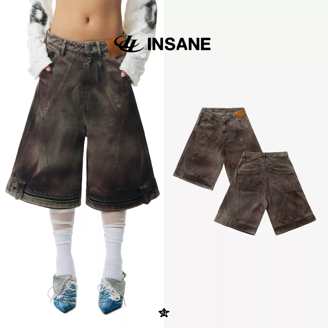 INSANE Smoke Jorts煙霧水洗重磅立體貓鬚牛仔寬鬆五分寬褲
