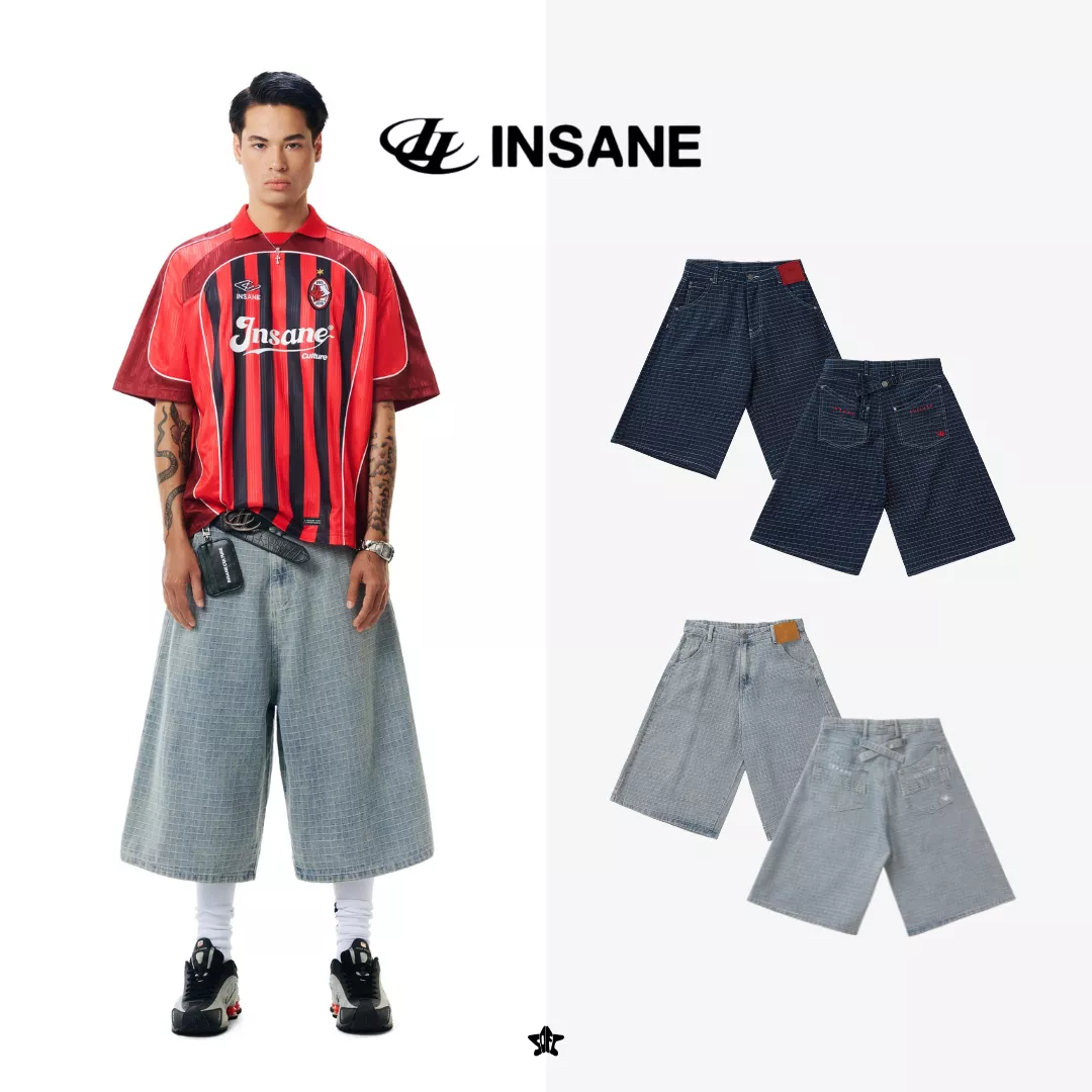 INSANE Plaid Jorts蘇格蘭復古格子高工藝刺繡寬鬆過膝五分短褲
