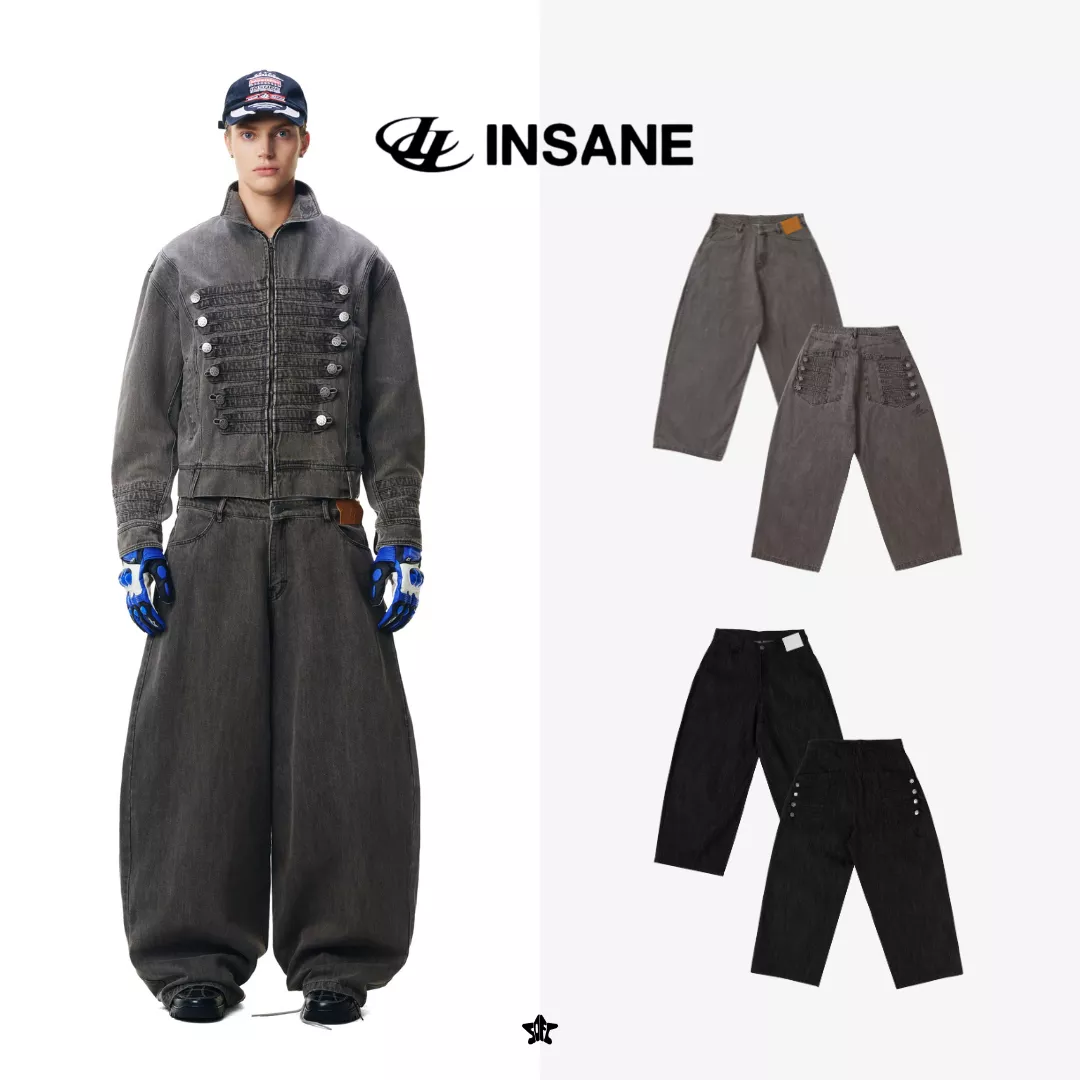 INSANE Royal Pants皇家重工水洗刺繡多口袋寬鬆單寧長褲