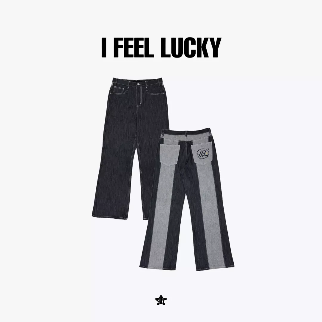 I FEEL LUCKY Back line straight pants後雙條紋拼接直筒牛仔褲