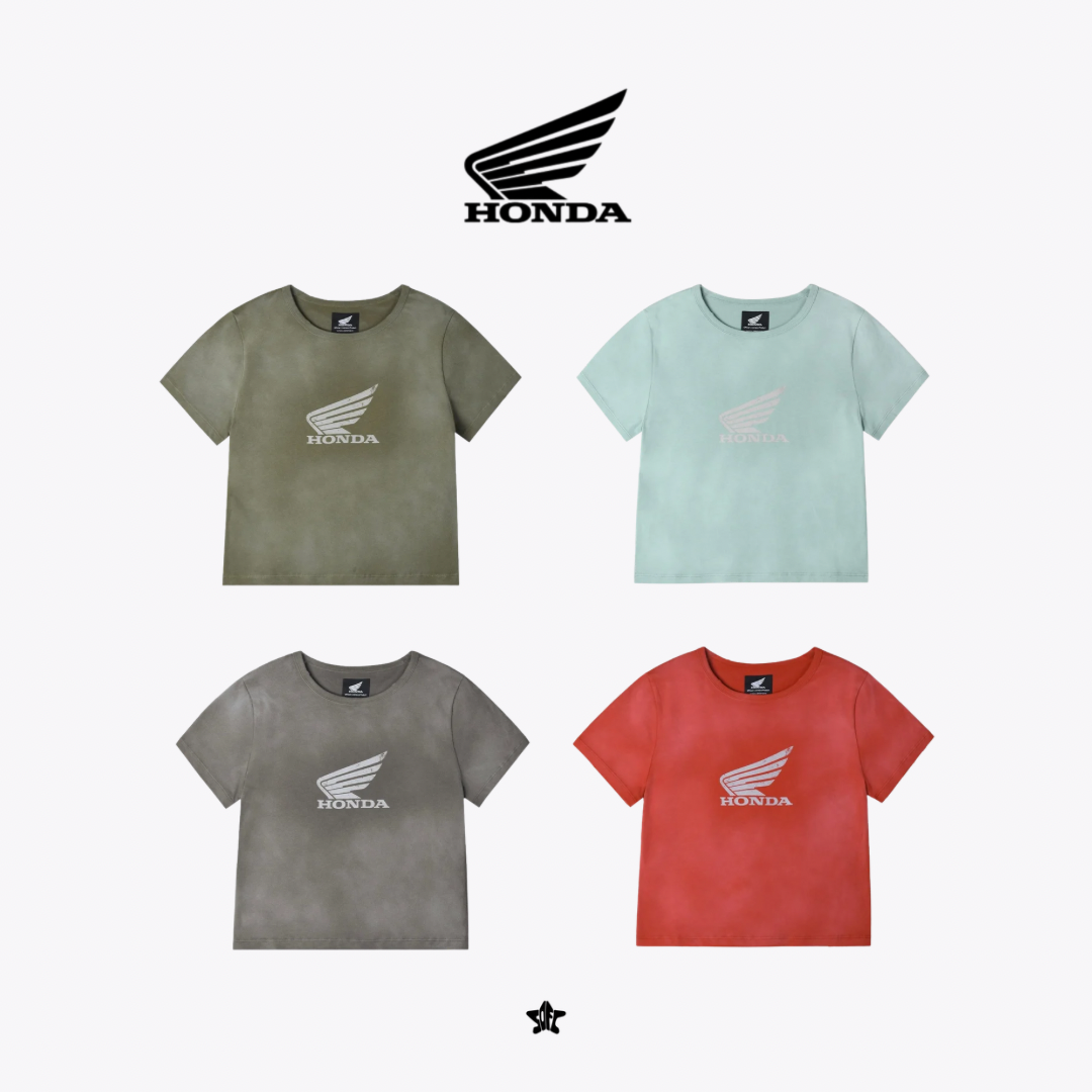 HONDA Womens Damage Washed Wing Logo Crop Tee 復古翅膀Logo短版短袖上衣