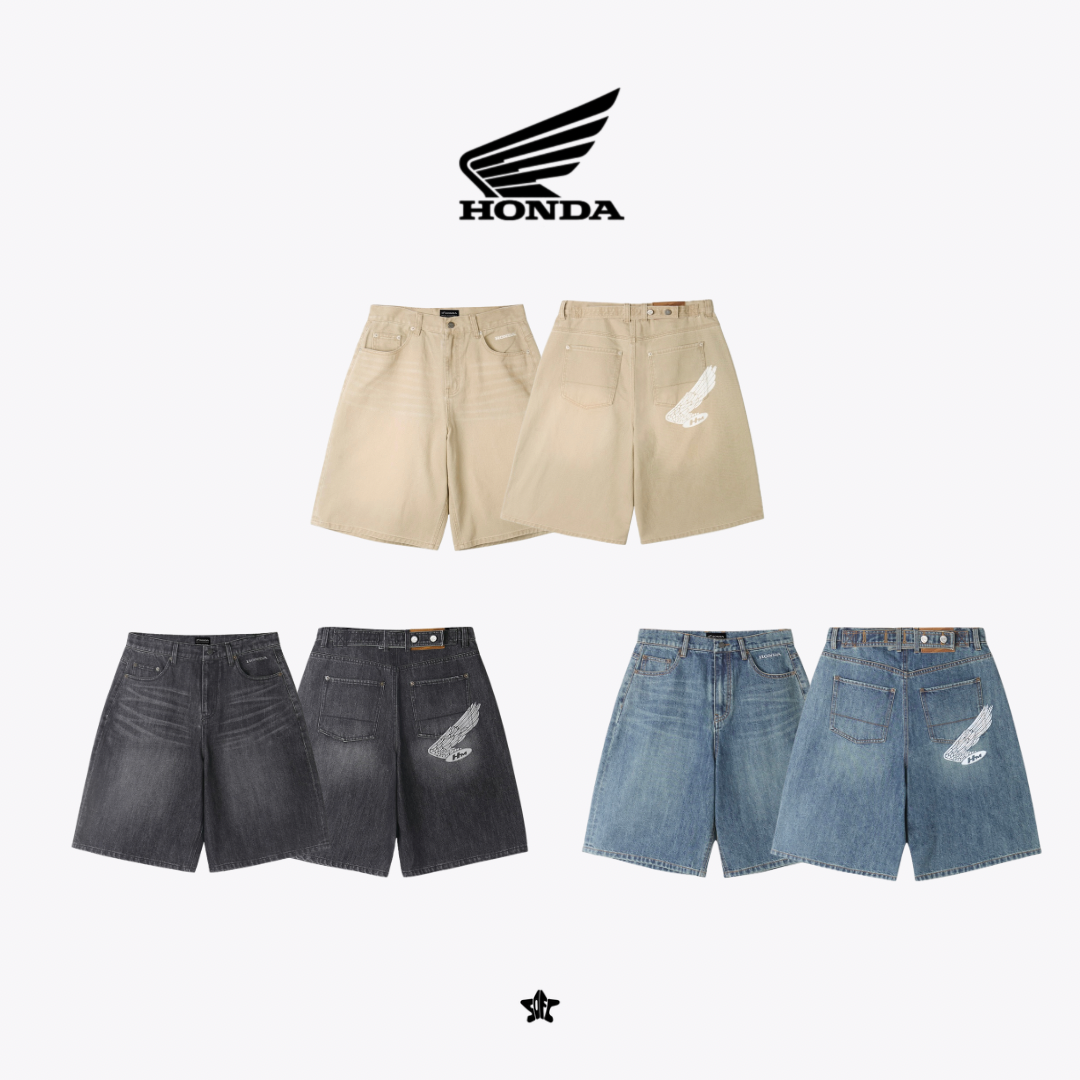 HONDA Motorcycle Bermuda Pants刷色水洗丹寧短褲